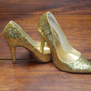 CHARLOTTE RUSSE Gold Sparkle Glitter Stiletto Pumps High Heel, 7 EUC